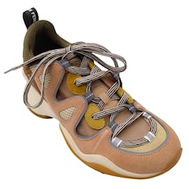 Fendi-Fendi Multicolored Ffluid Mixed Media Paneled Suede and Mesh Sneakers-Multiple colors