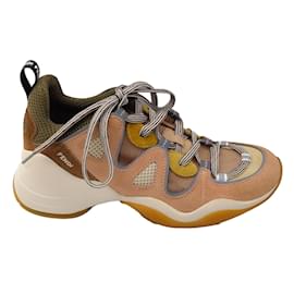 Fendi-Fendi Multicolored Ffluid Mixed Media Paneled Suede and Mesh Sneakers-Multiple colors
