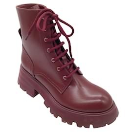 Alexander Mcqueen-Alexander McQueen Burgundy Lace-Up Leather Boots-Purple