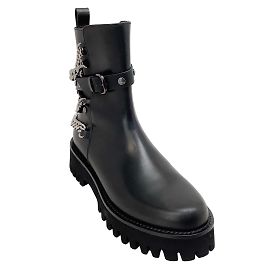 Casadei Black Leather Multi Chain Bikers Boot Black