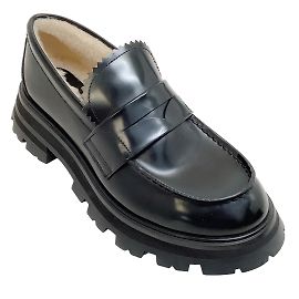 Alexander McQueen Plateau-Loafer aus schwarzem Leder mit Lammfell Schwarz