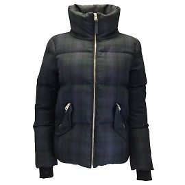 Mackage Navy Blue / Green Wool Plaid Full Zip Down Puffer Jacket Blue