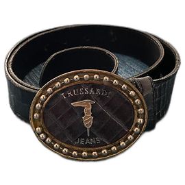 Cinto Trussardi Jeans de couro de crocodilo preto e dourado Preto Gold hardware