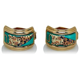 Hermès-Hermes Gold Cloisonne Clip On Earrings-Multiple colors,Golden