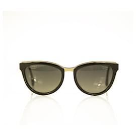 Chanel-CHANEL Occhiali da sole polarizzati in oro nero con catena in pelle di agnello Cat Eye CH5361Q-C501S8-Nero