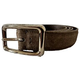 Brunello Cucinelli Ceinture fine en cuir suédé Taupe