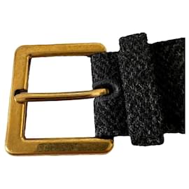 Yves Saint Laurent-Vintage leather and wool belt-Dark grey