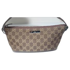 Gucci-AUTH GUCCI GG Pattern Mini Handbag DARK BROWN CANVAS WITH BROWN HANDLE-Brown