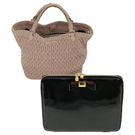 Miu Miu-Bolsa de mão Miu Miu Esmalte Couro 2Definir Rosa Preto Auth bs6160-Preto,Rosa