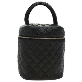 Neceser CHANEL Vanity Piel de cordero Negro CC Auth bs6203 Negro