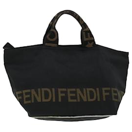 Fendi-FENDI Zucca Canvas Hand Bag Black Brown Auth bs6057-Brown,Black