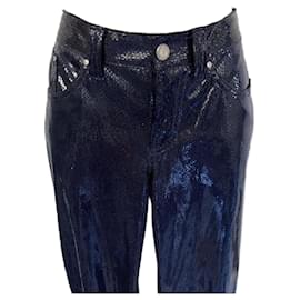 Gianfranco Ferre Vintage-Jeans Gianfranco Ferre Calças femininas vintage marinho com estampa de cobra tamanho justo 29-Azul marinho