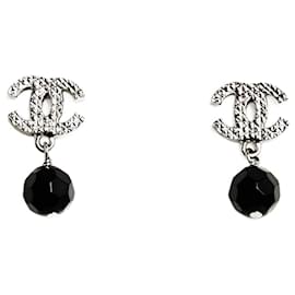 Chanel-silver CC and black bead-Silvery