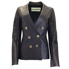 Off White Off-White Black / Gold Buttoned lined Breasted Lambskin Leather Jacket Black
