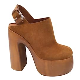 Casadei-Casadei Brown Kentucky Chunky Plataforma de madera Zapatos de cuero de gamuza de tacón ultra alto-Castaño