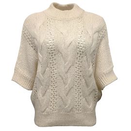 Peserico Weißer Zopfstrickpullover mit Dolmanärmeln und Pailletten Roh