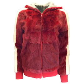 Mr & Mrs italy-Mr & Mrs Italy Red / ivory / Green Camo Lined Hooded Full Zip Mink Fur Jacket-Red