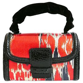 Borsa Dries Van Noten in pelle e seta indiana Nero Arancione