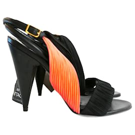 Pierre Hardy-Pierre Hardy Ruched Fabric Heels Sandals-Black,Coral