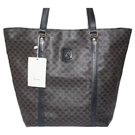 Celine Daoust-NWT Authentic CELINE Macadam Tote SHOULDER BROWN BAG WITH Black LEATHER MC98/1-Brown