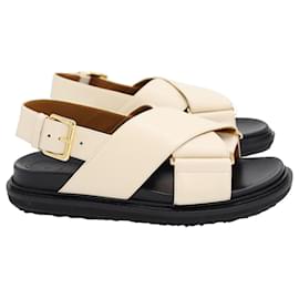 Marni-Marni Fussbett Slingback Sandals in Cream Calfskin Leather-White,Cream