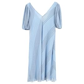 Ganni-Ganni Robe mi-longue plissée en georgette en polyester bleu-Bleu,Bleu clair