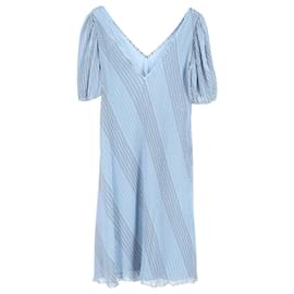 Ganni-Ganni Pleated Georgette Midi Dress in Blue Polyester-Blue,Light blue