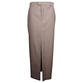 Bottega Veneta-Bottega Veneta High-Waisted Front-Split Long Skirt In Brown Wool-Brown