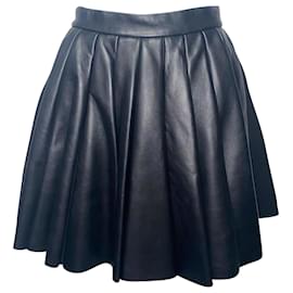 Autre Marque-David Koma Pleated Short Skirt in Black Leather-Black