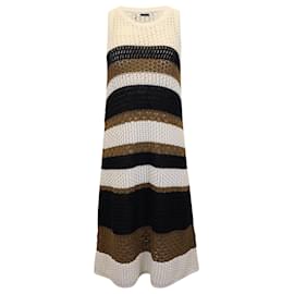 Max Mara-Weekend Max Mara Dyser Open-knit Striped Midi Dress in Brown Cotton-Brown