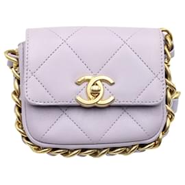 Chanel-Chanel Mini bolsa emoldurada com aba em couro roxo-Outro