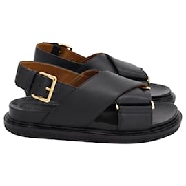 Marni-Marni Fussbett Slingback Sandals in Black Leather-Black