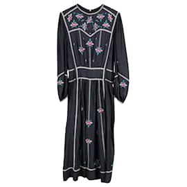 Isabel Marant-Isabel Marant Caroline Floral-embroidered Midi Dress in Black Silk-Black