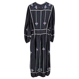 Isabel Marant-Isabel Marant Caroline Floral-embroidered Midi Dress in Black Silk-Black