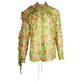 Dries Van Noten-Blusa Georgette com babados Dries Van Noten Clavelly em seda com estampa floral-Outro