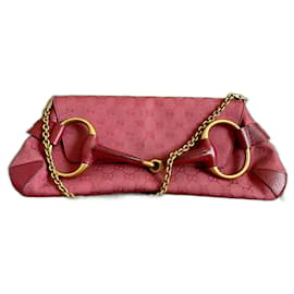 Gucci-Gucci horsebit chain clutch bag-Pink