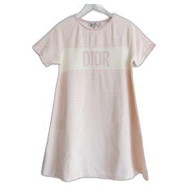 Vestido de niña con logotipo de rayas de terciopelo rosa Christian Dior Rosa