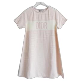 Christian Dior-Vestido de niña con logotipo de rayas de terciopelo rosa Christian Dior-Rosa
