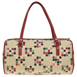 Burberry-BURBERRY Shoulder Bag Canvas Leather Beige Red Auth yb133-Red,Beige