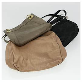 Coach-Coach Signature Shoulder Bag Canvas Leather 3Set Black Brown gray Auth 44682-Brown,Black,Grey