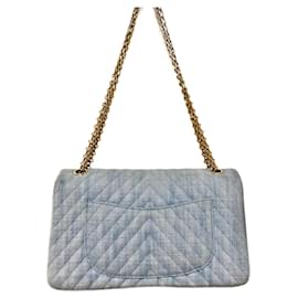 Chanel-Chanel 18P, 2018 Spring Chevron Quilted 2.55 Reissue 226 Medium Flap Bag in Light Blue Denim & Shiny Gold Hardware GHW!-Blue,Light blue,Gold hardware