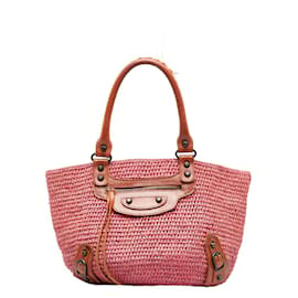 Balenciaga-Raffia Basket Handbag 236741-Pink