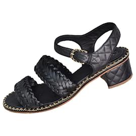 Chanel Black Leather and Grosgrain Velcro Dad Sandals Size 35 Chanel