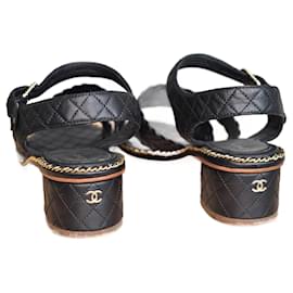 Chanel-Black sandals with golden chains and CC logo-Black
