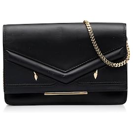 Fendi-Portefeuille Monstre Noir Fendi sur Chaîne-Noir