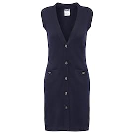 Chanel-CC Buttons Cashmere Cardi Vest-Navy blue