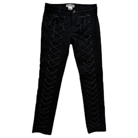 Issey Miyake-Calça corset jeans preta de algodão-Preto