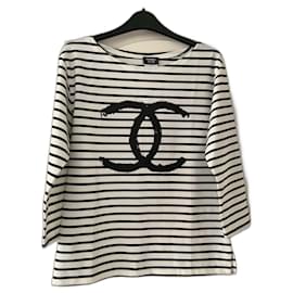 Chanel-CHANEL Logo Striped Top Taille S/M - ** SUPER RARE **. Brand new-Noir
