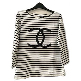 CHANEL Top a righe con logo Taglia S/M - **SUPER RARO**. Nuovo di zecca Nero