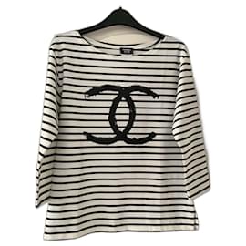 Chanel-Top listrado com logo CHANEL tamanho S/M - **SUPER RARO**. Novo-Preto